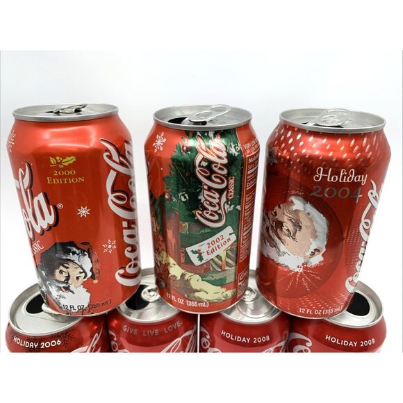 7 Empty Vintage Coca-Cola Classic Holiday Cans 2000 2002 2004 2006 2007 2008 '09 - Picture 2 of 8